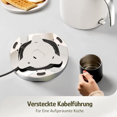 Електричний чайник Hazel Quinn Schneller 2200 Вт, 1.7л, нержавіюча сталь 304, перловий білий, з функцією швидкого кип'ятіння, автоматичним вимкненням та захистом від сухого кип'ятіння, вінтажний дизайн, BPA-free