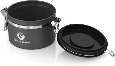 Контейнер для кави Coffee Gator з нержавіючої сталі - зберігає каву свіжою довше. З датою розкриття, CO2-вентилем та мірною ложкою. Маленький, сірий.
