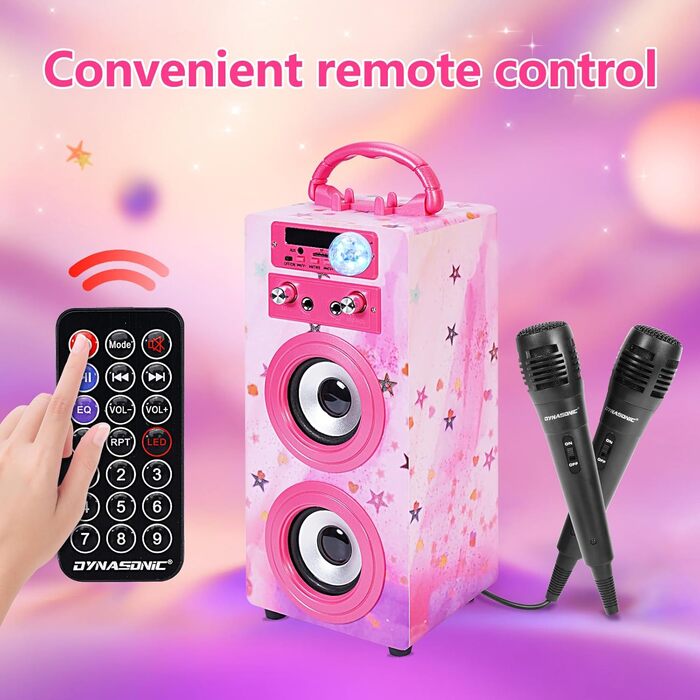 Караоке DYNASONIC з 2 мікрофонами, портативна машина для караоке, Bluetooth-динамік, USB та SD-картрідер, світлові ефекти, подарунок для дітей 5-13 років (Model 15 lights)
