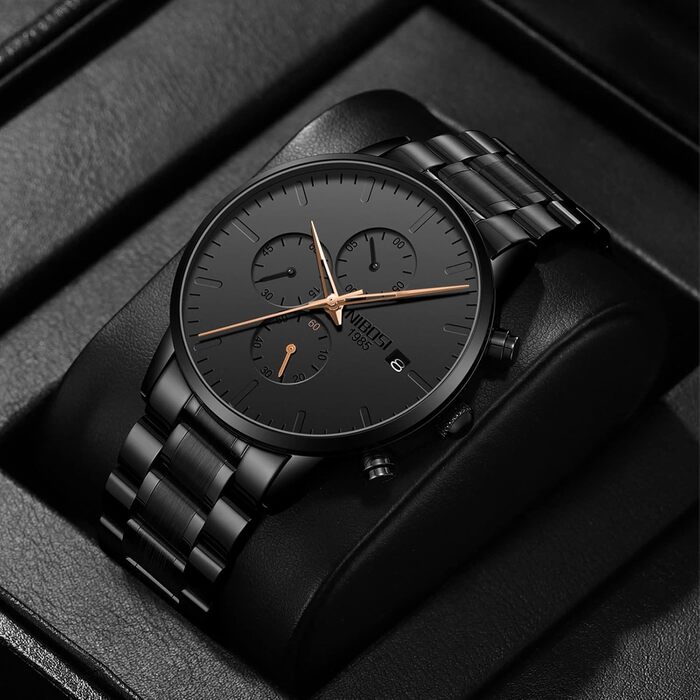 Годинник чоловічий NIBOSI - аналоговий хронограф, бізнес-стиль, водостійкий, з нержавіючої сталі, для молоді (Рожеве золото)