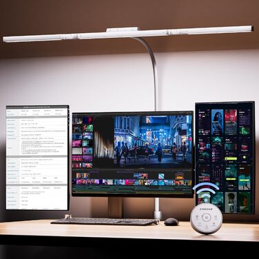 Стіл лампа з 3 джерелами світла, 24W, 100см, денне світло, з пультом керування, регульована яскравість, лампа для офісу та дому (Mattweiß)