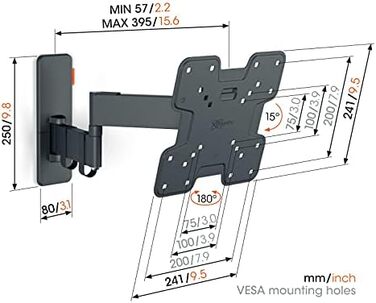 Кріплення для телевізора Vogel's Quick TVM 1225, поворотне, для телевізорів 19-43 дюймів, до 15 кг, кут повороту 120°, VESA 200x200, універсальне