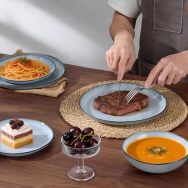 Сервіз Joyfair на 6 осіб, 18 предметів, керамічний, з тарілками для їжі, десерту та каші, безпечний для мікрохвильовки та посудомийної машини, колір: реактивний синій