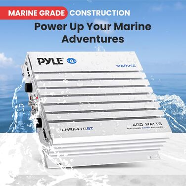 Pyle 2.1 Bluetooth морський підсилювач-ресивер, водонепроникний 4-канальний аудіо підсилювач для стерео колонок, 400 Вт, Dual-MOSFET, PLMRA410BT
