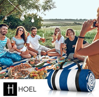 HOEL Picnic Blanket 200x200 cm Water-Repellent + Insulated - Padded Beach Mat XXL - Picnic Blankets - Outdoor Beach Blanket for Picnic Camping Beach