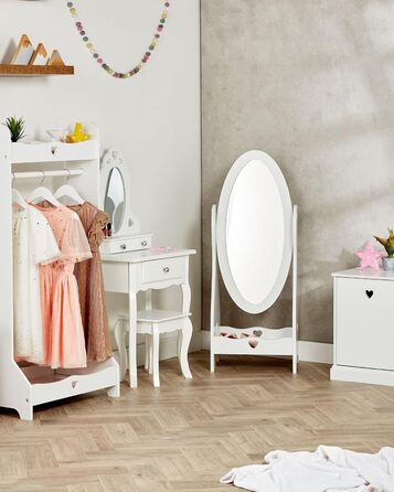 Standing Mirror for Children, Ages 3-7, Wooden Children's Mirror, Nursery, Children's Mirror with Storage, Girls' Freestanding Standing Mirror White, Christmas Gifts (Children's Nightstand)