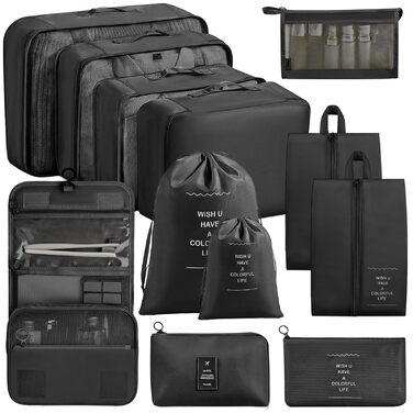 Органайзер для валізи Chijoo, набір 12 шт (чорний) – набір кубиків для пакування, аксесуари для подорожей