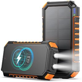 Power Bank ADDTOP 20000mAh сонячна бездротова з USB-C, швидка зарядка 3.0A, ліхтарик для кемпінгу, помаранчевий