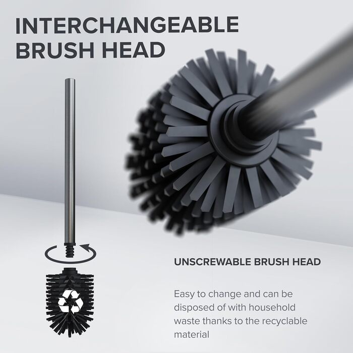 Набір для чищення унітазу Gunmetal matt з силіконовою щіткою | Без торпедо, знімною підставкою | З нержавіючої сталі, змінний насадок