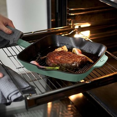 Чавунна гриль-сковорода Springlane Mint 26 см - Емальована сковорода для стейків з ребрами гриля, підходить для всіх плит, включаючи індукційні