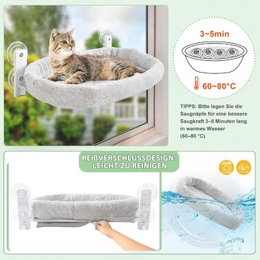 GUUSII Cat Window Perch - Cat Bed, Window Hammock, Cat Hammock, Cat Window Seat, Cat Window Lounger, Foldable Cat Window Bed, Cat Window Hammock Bed - Up to 18kg (Gray, M)