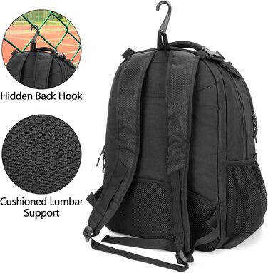 DSLEAF Tennis Backpack for 2 Rackets - Multi-Sport Bag with Ventilated Shoe Compartment - Tennis, Pickleball, Badminton, Squash - Black