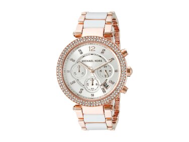 Жіночий годинник Michael Kors Parker кварцовий хронограф, сталевий ремінець, 39 мм, колір рожеве золото та молочний (Off-white)