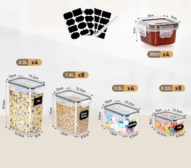 Набір із 28 герметичних пластикових контейнерів для продуктів + подарунки