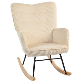 HOMCOM Rocking Chair, Rocking Armchair with Rope Design, Armrests, Chair with Wooden Skids, Recliner for Living Room, Bedroom, Beige | Aosom