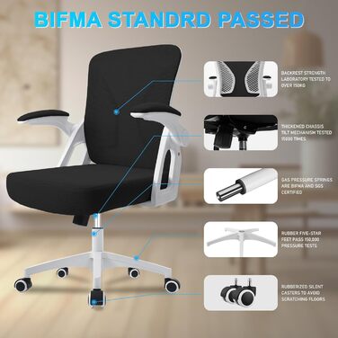 Офісний стіл з регульованими підлокітниками, ергономічний крісло з сітчастою спинкою, підтримкою попереку, регульованою висотою, м'яким сидінням, поворотним на 360°, (білий)