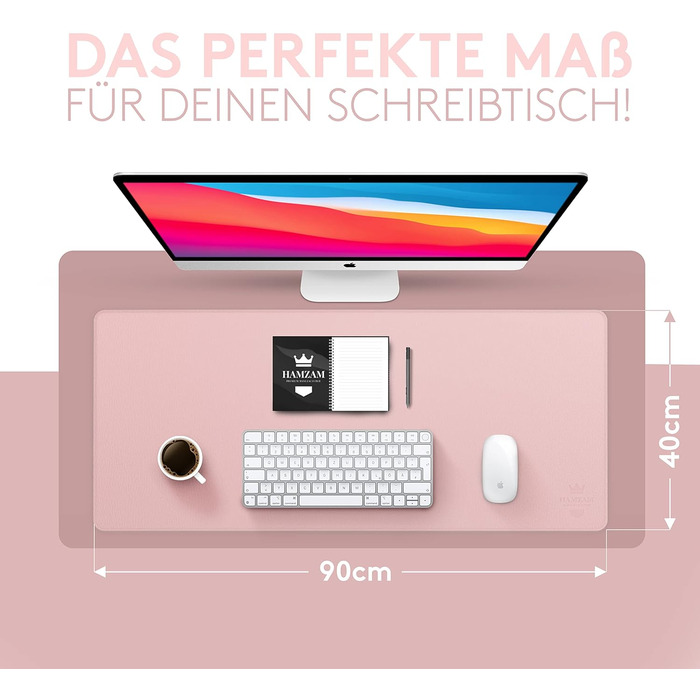 Килимок на стіл HAMZAM з екошкіри 90x40 см - преміум якість, з інтегрованим ковриком для миші (Рожевий)