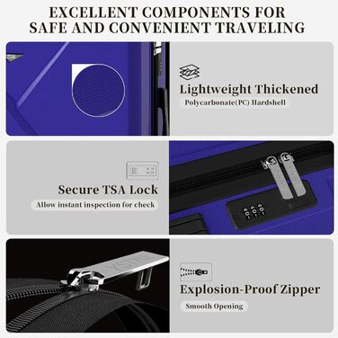 Набір валіз Ystyle Kofferset 5 шт: 12', 18', 20', 24', 28' + косметичка, ABS, 360° колеса, TSA-замок, для подорожей, круїзів, навчання за кордоном, м'ятно-зелений