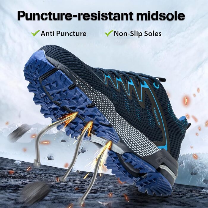 Черевики робочі AONEGOLD чоловічі/жіночі, легкі, з металевим носком, антиковзаючі, дихаючі, спортивні, розмір 36-48 EU (37 EU, 8395 Blue)