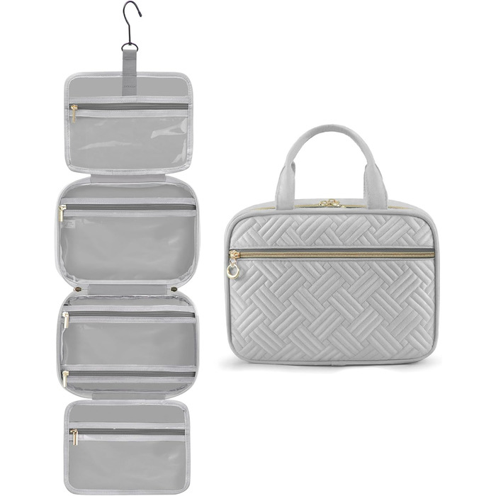 Чоловіча/Жіноча косметичка OVEVOOK водонепроникна, велика, з гачками, для подорожей (Світло-сіра, M)