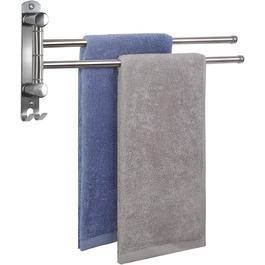 Тримач для рушників настінний поворотний 180° з нержавіючої сталі, 4-х вільний, з регульованою поличкою для ванної, кухні та гардеробу. Сріблястий колір