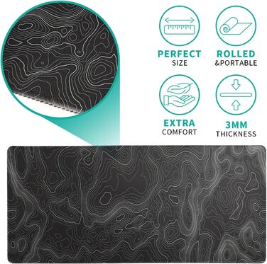 Мат для миші з морем, 80x20 см, абстрактний дизайн, текстура хвилі, протиковзка гумова основа, великий килимок для комп'ютера, офіс, дім