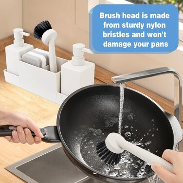 CAUTIOUS 350ML Sink Organizer with Brush, Soap Dispenser Sponge Kitchen Dish Soap Dispenser Set Made of Plastic, Sink Organizer with Two Soap Dispensers, Kitchen Gadget Organizer (white)