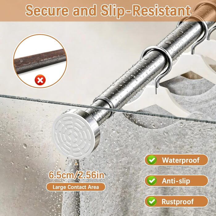 Штанга для душу без свердління, штанга для душу з нержавіючої сталі, стійка до іржі та ковзання, телескопічна висувна штанга 80-250см, для ванної кімнати, вікна, кухні, шафи