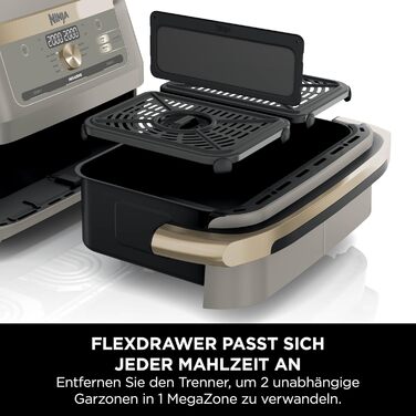 Ninja Foodi FlexDrawer AF500EUSD - Аерофритюрниця з двома зонами 10.4 л, Stone Gold. Фритюрниця без олії, антипригарне покриття, легке миття
