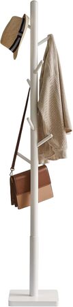 YMYNY Solid Wood Wardrobe Rack, Thickened Square Base, Tree-Shaped Clothes Rack, 3 Adjustable Heights, 8 Hooks, Freestanding, Sturdy, for Bag, Clothing, Living Room, White HCR002W