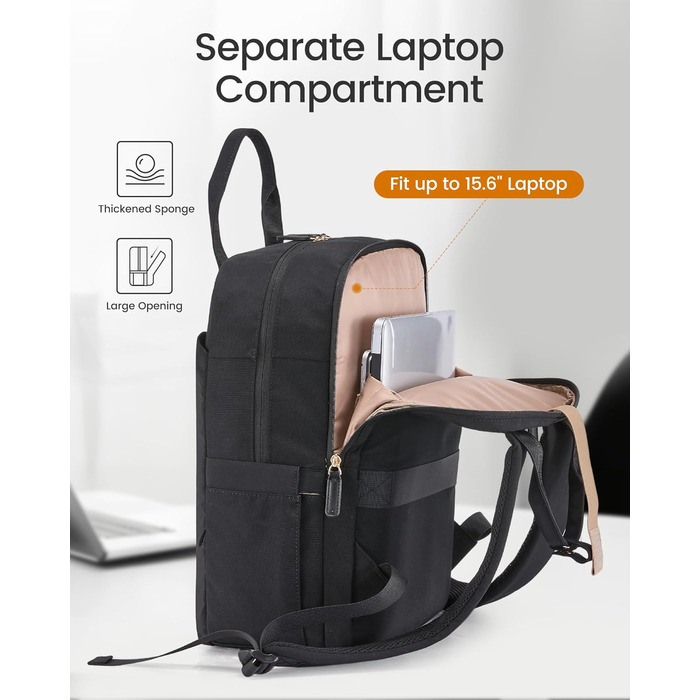 LOVEVOOK Рюкзак для ноутбука, 15.6 дюймів, жіночий, для школи/університету, подорожей, чорний