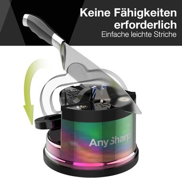 AnySharp Pro металевий точильник для ножів, безпечний, з присоскою PowerGrip, для кухонних ножів з твердого сталі та серрейтором, найкраща якість