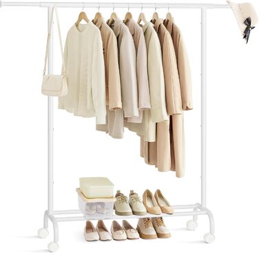 SONGMICS Clothes Rack with Wheels, Extendable Clothes Rod, Clothes Rail from Steel Pipes, Elevated Storage Rod, 40 x (83-120) x 156 cm, Cloud White HSR134W01