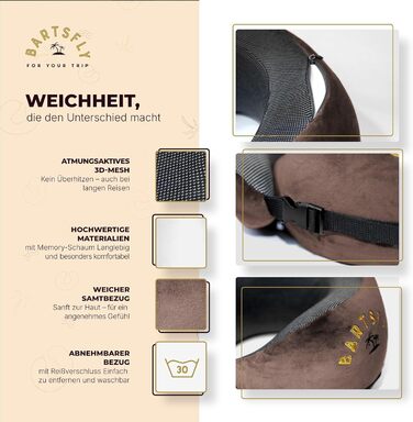 Подушка для шиї Memory Foam - Автомобільна та авіаційна, ергономічна, проти болю в шиї, для сну, для далеких перельотів, пральна (Коричнева)