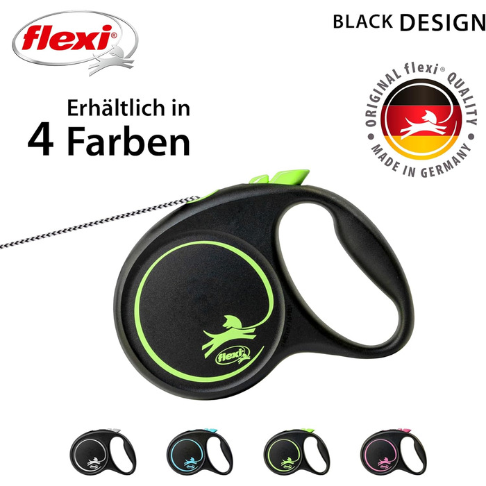 Flexi® Roll-Leine для собак до 20 кг, 5 м, чорний/зелений, M