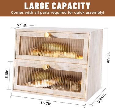 Дерев'яний хлібниця великого розміру, 2-ярусний, з акриловим вікном, стиль фермерський дім (білий/оптимальний сад)