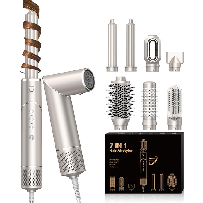UKLISS 8-в-1 Pro Airstyler: Фен-щітка, локони, стайлер для волосся. Потужність 1400W, 110,000RPM, комплект для створення зачісок. Подарунок для жінок