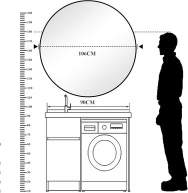BEAUTYPEAK Дзеркало кругле 60 см з декоративним алюмінієвим каркасом, безпечне для ванної кімнати, для спальні, вітальні (106x106 см, золото)