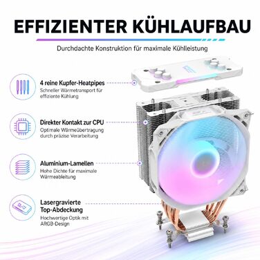 Кулер для процесора darkFlash Z4Pro Mist, 120 мм, TDP 200W, 4 теплові трубки, ARGB PWM, білий (Intel LGA115x/12xx/17xx, AMD AM4/AM5)