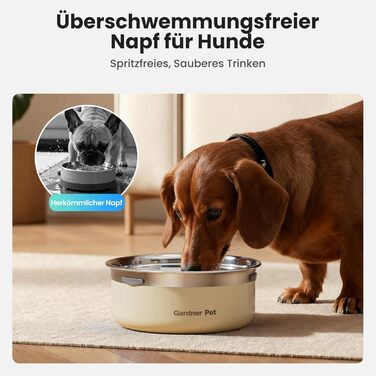 Миска для води для собак Garder Pet без облизування, нержавіюча сталь, проти протікання, запобігає ковтання, для великих собак, для використання в приміщенні та на вулиці, (2л, білий)