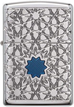 Zippo lighter with Arabic star pattern, high-gloss chrome finish, 49076, High-gloss chrome star, One Size