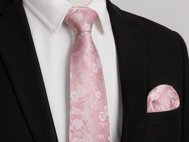 Краватка чоловіча HISDERN 160 см з кишеньковим хустинкою. Шовкова краватка для весілля та ділових зустрічей. Елегантний дизайн (E Рожеві квіти)