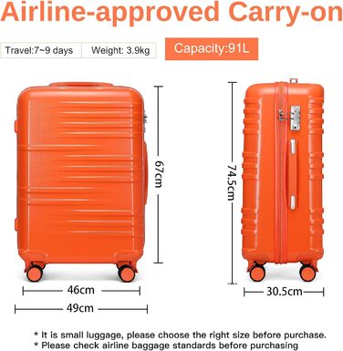 Чемодан British Traveller для ручної поклажі, середній, 64*43*26.5 см, з TSA-замком, ABS+PC, помаранчевий