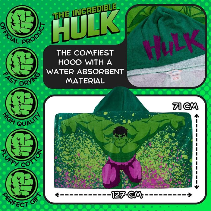 Marvel Incredible Hulk Hooded Towel 100% Cotton Kids Poncho Avengers Beach Towel Bath Towel Swim Cover-up