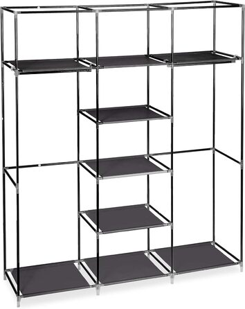 Relaxdays Fabric Clothes Closet, 9 Compartments, 2 Clothes Rails, HBT: 173 x 148 x 43 cm, Camping, Basement, Folding Closet, Anthracite, Fabric, 10019122-139