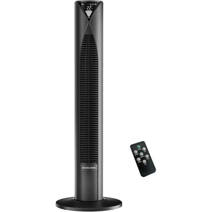 Турбовентилятор CoolHome CF2206 з пульт керування: тихий, з таймером, безпечний для дітей, 96 см (чорний)