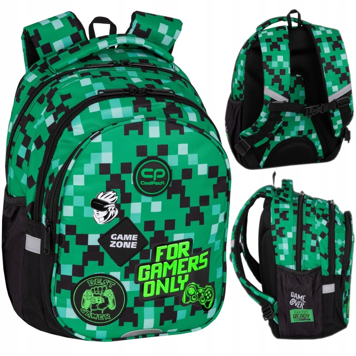 Багатовідсіковий шкільний рюкзак CoolPack, чорний з зеленим, 19 л