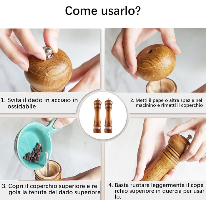 Двосекційна дерев'яна мельниця для солі та перцю з регульованим керамічним жорном та акриловим вікном, велика для перцю, морської солі та спецій