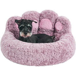 Jiupety Pet Round Dog Bed in Paw Shape, Soothing Donut Dog Bed, Faux Fur Cat Bed, Medium Size. The diameter is 56cm, comfortable and soft, machine washable (L 66 cm x W 66 cm x H 20 cm, Violet).
