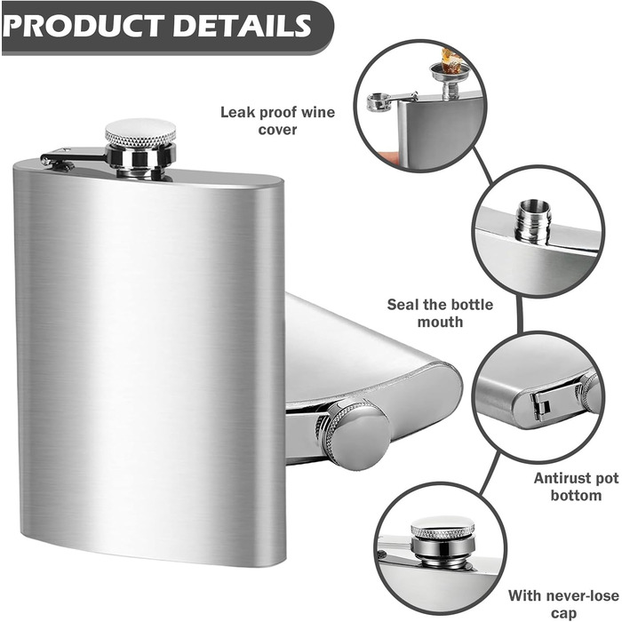 Набір фляг з нержавіючої сталі, рожевий, 8oz/240мл: фляга + 2 стаканчика, для подорожей, вечірок, подарунків